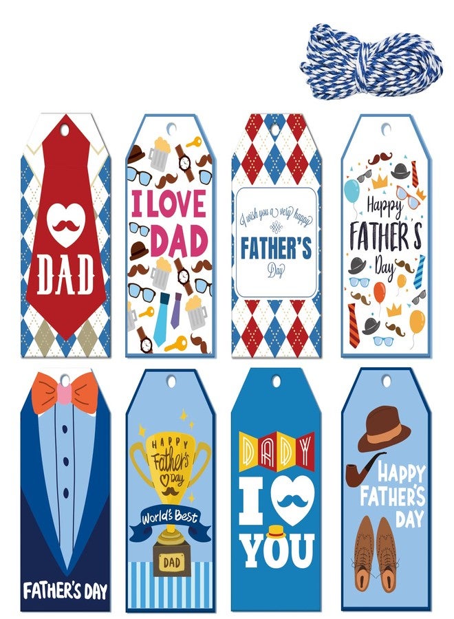 Doumeny Happy Father's Day Gift Paper Tags 120Pcs I Love You Dady Father's Day Tag Stickers World's Best Dad Trophy Tie Hanging Label Tags with String for DIY Art Craft Father Party Birthday Supplies - Image 1